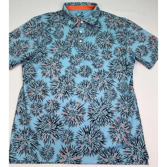 Oahu Golf Apparel Wana Sea Urchin Print Polo Shirt Men’s Size XL UPF 50+ - Picture 2 of 8
